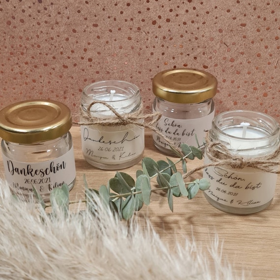 Gastgeschenk, Sojawachs Kerze im Glas, Hochzeit, Geburtstag, Taufe, Feier, Dankeschön, Mitbringsel, Geschenk, 35ml Kerze, Nachhaltig, Vegan