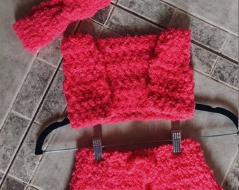 Deep Pink set kids skirt with matching cardigan and accessory