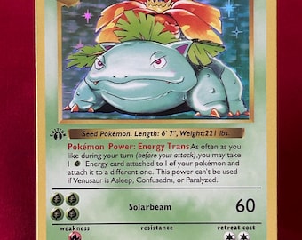 venusaur holographic pokemon card value Star Holo 1st Edition Venusaur Pokemon Card Base Set Shadowless Holographic  Card 15/102 Proxy Card Immaculate Mint Quality