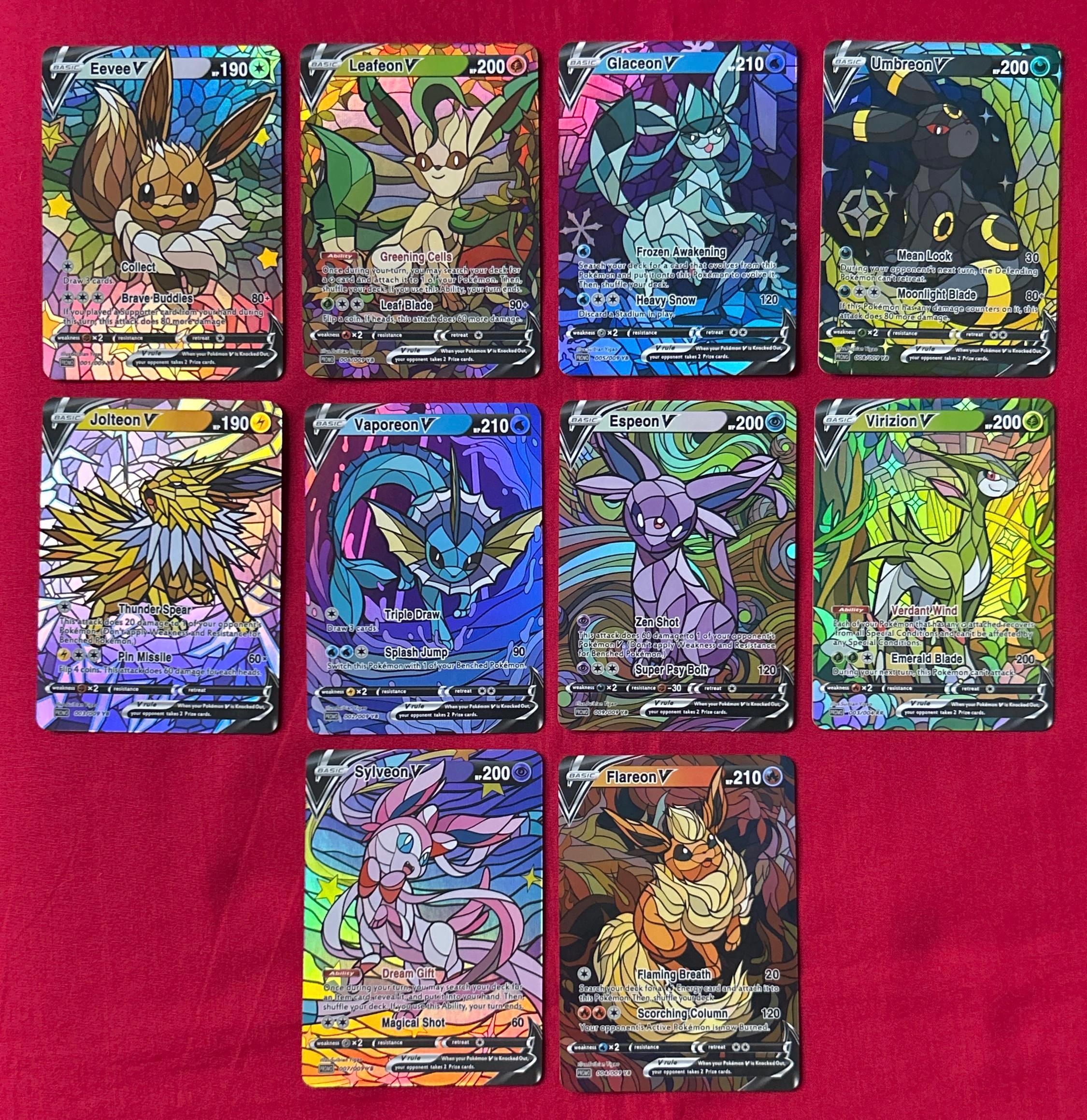 Holo Eeveelutions Stained Glass X10 Pokemon Card Eevee Flareon Jolteon Vaporeon Umbreon Leafeon Glaceon Proxy Card Immaculate Mint Quality - Etsy Holo Eeveelutions Stained Glass X10 Pokemon Card Eevee Flareon Jolteon Vaporeon Umbreon Leafeon Glaceon Proxy Card Immaculate Mint Quality - Etsy