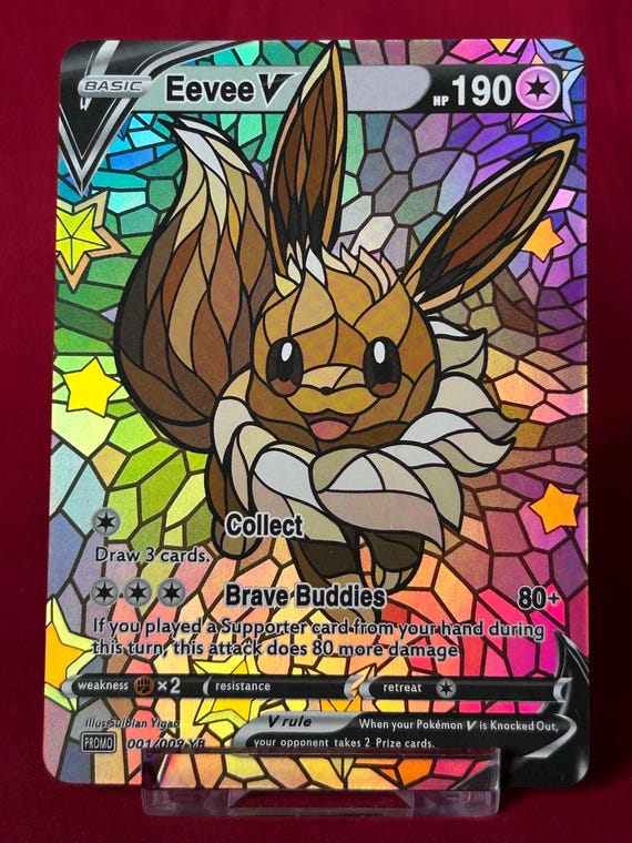 eevee holographic card Holo Eevee Stained Glass Pokemon Card Proxy Card Immaculate Mint Quality