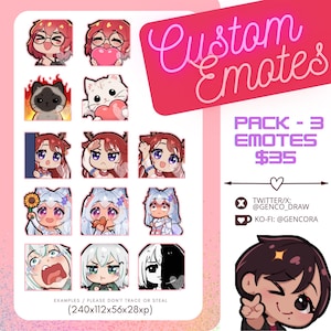 Pack - 3 Custom emotes for Twitch