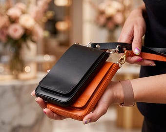 Mini borsa a tracolla in pelle realizzata a mano: porta cellulare e porta carte compatto