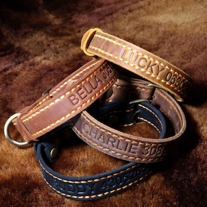 Personalized Leather Dog Collar: Handmade Hot Stamped Pet ID