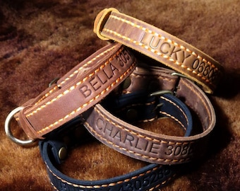Dog collar. Genuine leather. 3-D personalization. Brass fittings. Exclusively handmade.