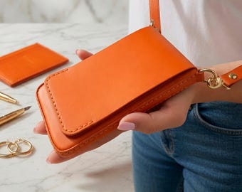 Mini borsa a tracolla per telefono in pelle italiana realizzata a mano