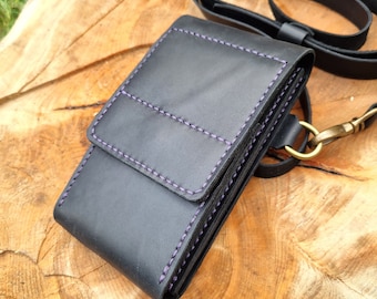Handmade Crazy Horse Leather Phone Bag with Mini Wallet