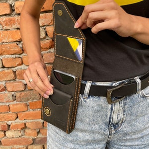 Dark Olive Leather Phone Bag with Mini Wallet & Keychain