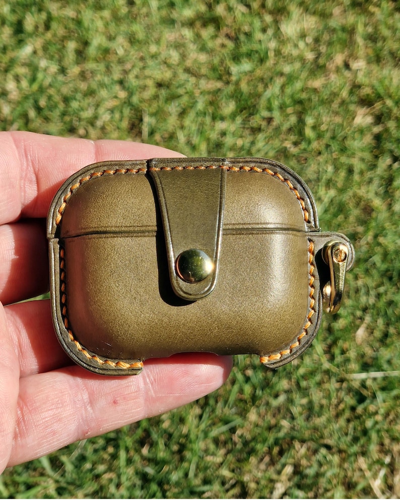 Handmade leather AirPods cases. All models, including AirPods Pro 3. olive