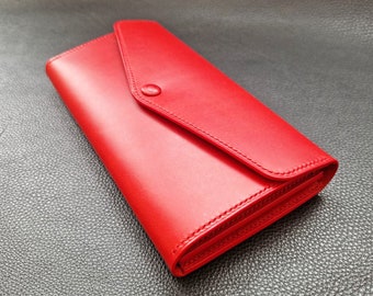 Handmade Red Italian Leather Wallet Clutch – Long Women's Wallet