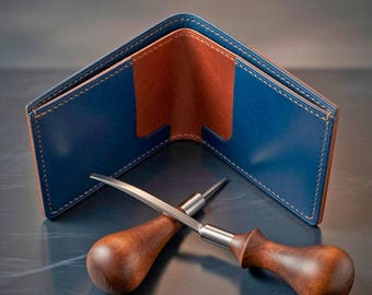 Two-Tone Leather Bifold Wallet: Handmade Minimalist Buterro Wallet