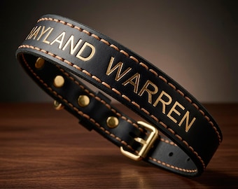 Dog collar. Handmade. Genuine leather. Brass fittings. Personalisation by hot stamping.