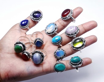 Türkis Multi Und Mix Edelstein Ring Großhandel Lot Ring 925 Sterling Silber Überzogene Ethnische Modeschmuck Handgemachte Ring Männer Und Frauen