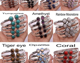 Turkoois en mix 10 stuks Gemstone Bangle Wholesale Lot 925 Sterling Silver Plated Sieraden, mooie meisjes en vrouwen verstelbare bangle lots