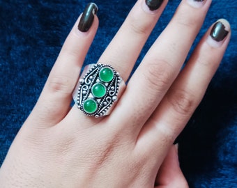 Anillo ajustable de piedras preciosas de ónix verde, lote al por mayor, joyería de moda étnica chapada en plata 925, anillos hechos a mano, regalo de Festival, tamaño libre