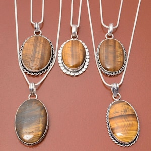 Tiger Eye Gemstone Chain Pendant 925 Sterling Silver Plated Wholesale Lot Chain Pendants Jewelry Men's And Women's Pendant