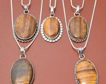 Tiger Eye Gemstone Chain Pendant 925 Sterling Silver Plated Wholesale Lot Chain Pendants Jewelry Men's And Women's Pendant