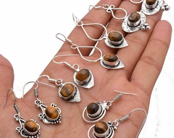 Tiger Eye Gemstone Earring Wholesale Lot 925 Sterling Silver Plated Jewelry Earring Handmade Jewelry Beautiful Women Earrings