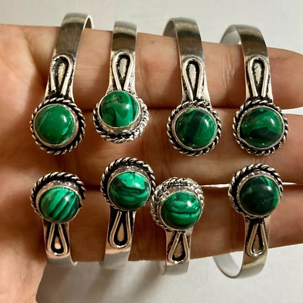 Malachite Gemstone Bangle Wholesale Lot Cuff Bangle 925 Sterling Silver Plated Handmade Jewelry, Girl's And Boy's Beautiful Bangle Lot