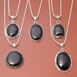 Black Onyx Gemstone Pendant 925 Sterling Silver Plated Wholesale Lot Pendants Handmade Jewelry Pendant  With Chain