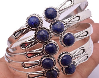 Lapis Lazuli Gemstone Bangle Wholesale Lot Cuff Bangle 925 Sterling Silver Plated Handmade Jewelry, Girl's And Boy's Beautiful Bracelet