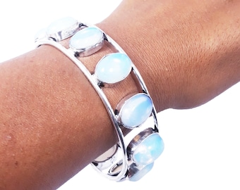 Opalite 10 Gemstone Cuff Bangle Wholesale jewelry Lot 925 Sterling Silver Plated Jewelry Handmade Jewelry, Man and Women Adjustable Bangle