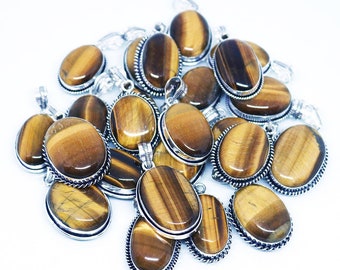 Tiger Eye Gemstone Pendant Wholesale Lot 925 Sterling Silver Plated Jewelry Pendants Handmade Jewelry