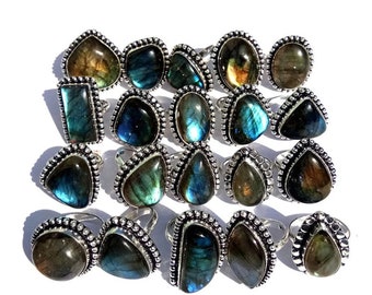 Natural Labradorite Gemstone Rings Wholesale Lot 925 Sterling Silver Plated Handmade Jewelry, Wedding Rings Girl's And Boy's Beautiful Rings