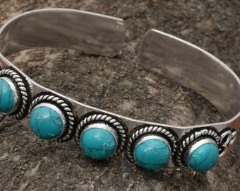 Turquoise 5 Stone Gemstone Cuff Bangle Wholesale Lot 925 Sterling Silver Plated Jewelry Handmade Jewelry, wholesale Lot Adjustable Bangle