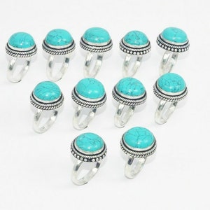 Turquoise Gemstone Ring Wholesale Ring Lot 925 Sterling Silver Plated Handmade Jewelry, Boho & Hippies Jewelry  All US Size