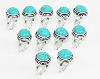 Turquoise Gemstone Ring Wholesale Ring Lot 925 Sterling Silver Plated Handmade Jewelry, Boho & Hippies Jewelry US Size 6 To 10
