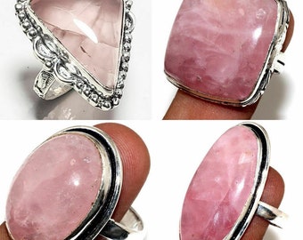 Rose Quartz Gemstone Ring Wholesale Lot Ring 925 Sterling Silver Plated Handmade Jewelry, Boho & Hippies Jewelry  Men's and women