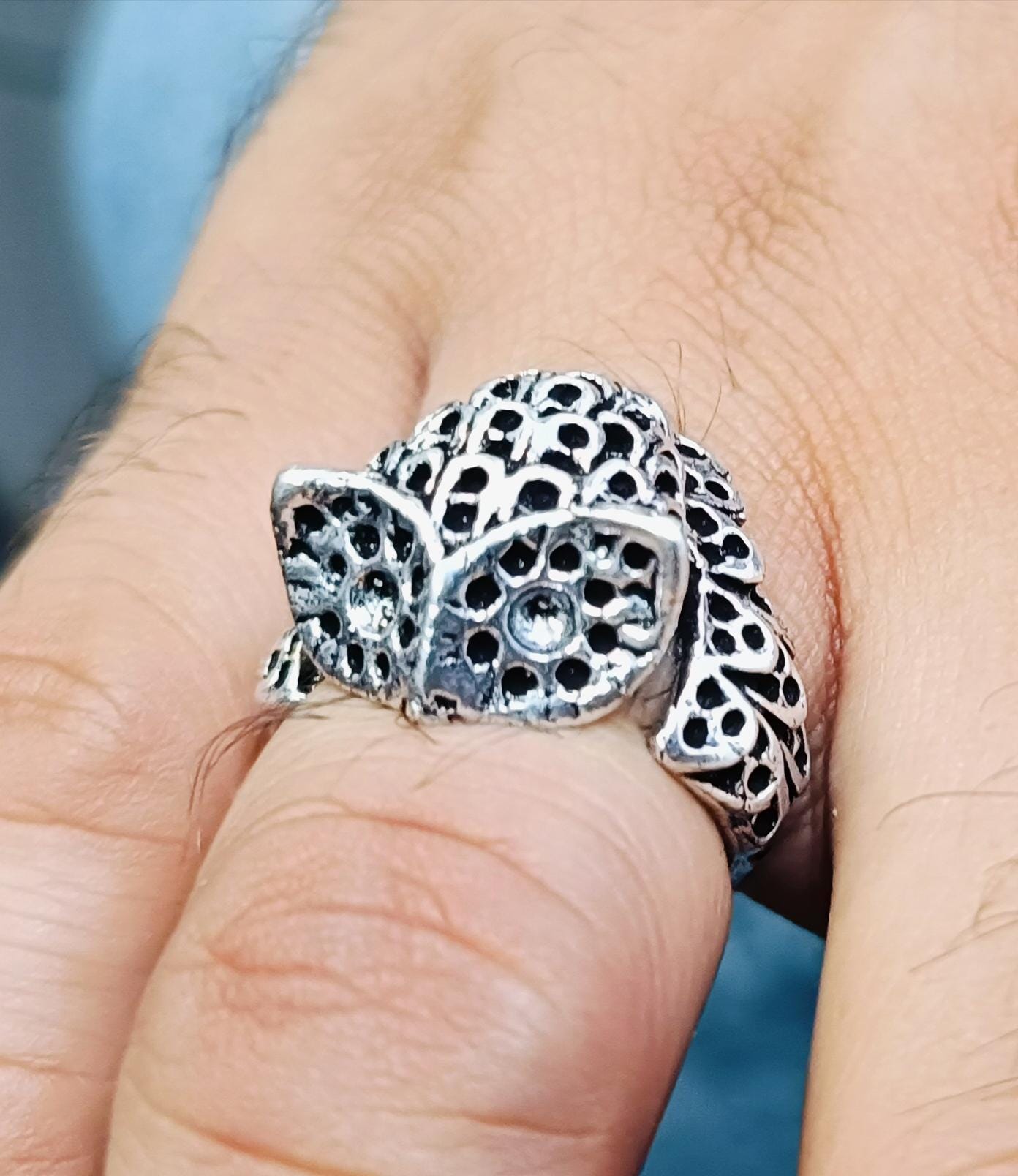 Oxidized Sterling Silver Plated Owl Ring, Handmade Animal Jewelry, US Size 6.5