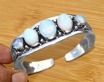 Opalite 5 Gemstone Cuff Bangle Wholesale Lot 925 Sterling Silver Plated Handmade Jewelry, Girl's And Boy's Beautiful Adjustable Bangle