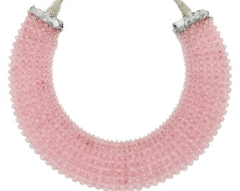 Bijoux de collier de perles de quartz rose naturel, ras de cou pour filles comme un beau collier de pierres précieuses cadeau de Noël bijoux faits main