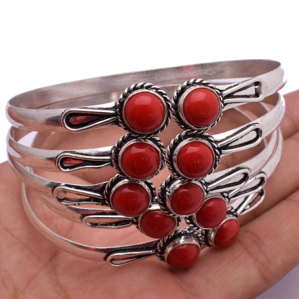 Coral Gemstone Bangle Wholesale Lot 925 Sterling Silver Plated Jewelry Handmade Jewelry, wholesale Lot Beautiful Bangle