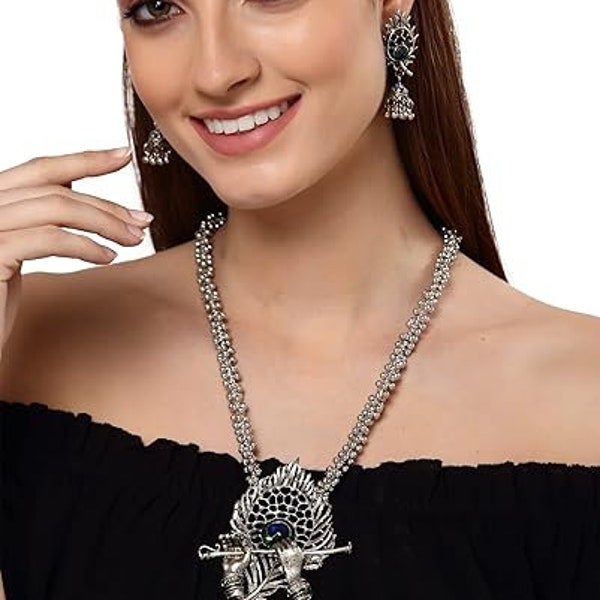 Indian Birds Peacock Feather beautiful Oxidized Jewelry Set Traditional Indian Culture Theme Jewelry Set