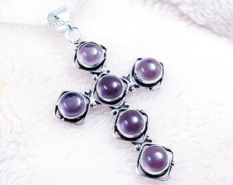 Amethyst Gemstone Cross Chain Pendant 925 Sterling Silver Plated Jewelry Pendant Holiday Gift Beautiful Men's And Women's Pendant