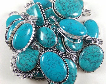 Turquoise Gemstone Chain Pendant 925 Sterling Silver Plated Wholesale Lot Chain Pendants Jewelry Men's And Women's Pendant