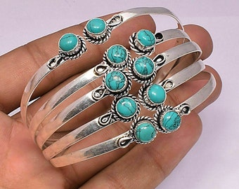 Turquoise Gemstone Cuff Bangle Wholesale Lot 925 Sterling Silver Plated Handmade Jewelry, Girl's And Boy's Beautiful Bangle Lot's