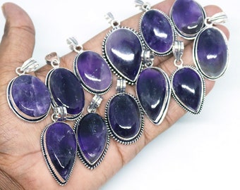 Amethyst Gemstone Pendant Wholesale Lot Pendant 925 Sterling Silver Plated Handmade Jewelry, wholesale jewelry