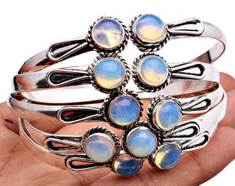 Opalite Gemstone Bangle Wholesale Lot 925 Sterling Silver Plated Handmade Jewelry, Girl's And Boy's Beautiful Bangle Lot