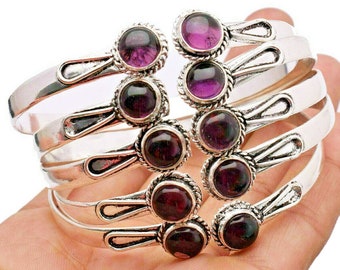 Amethyst Gemstone Bangle Wholesale Lot 925 Sterling Silver Plated Handmade Jewelry, Girl's And Boy's Beautiful Bangle Lots