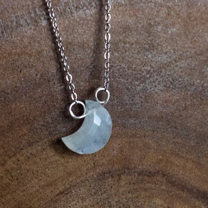 Rainbow Moonstone Necklace, Crescent Moon, Half Moon Necklace, Moonstone Necklace, Minimalist, Dainty Necklace