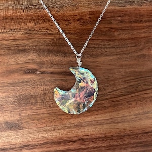 Angel Aura moon Crystal Necklace, Moon Pendant Necklace, Wire Wrap moon necklace