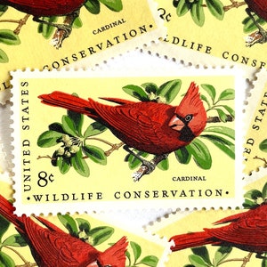 10 Vintage Unused Cardinal Stamps / Christmas Holiday Wildlife Conservation USPS Postage / 8 cents US