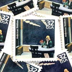 10 Vintage Unused American Realism Stamps / Edward Hopper Automat Celebrate the Century 1920s USPS Postage / 32 cents US