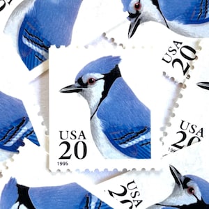 10 Vintage Unused Blue Jay Stamps / Bird USPS Postage / 20 cents US