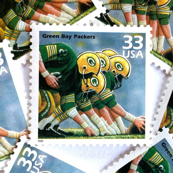 10 Vintage Unused Green Bay Packers Stamps / Celebrate the Century 1960 Football USPS Postage / 33 cents US