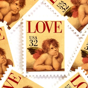 10 Vintage Unused Love Cherub Stamps / Love Series Cupid Angel USPS Postage / 32 cents US